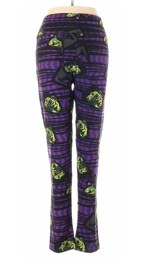 LuLaRoe Purple and Lime Green Patterned Leggings